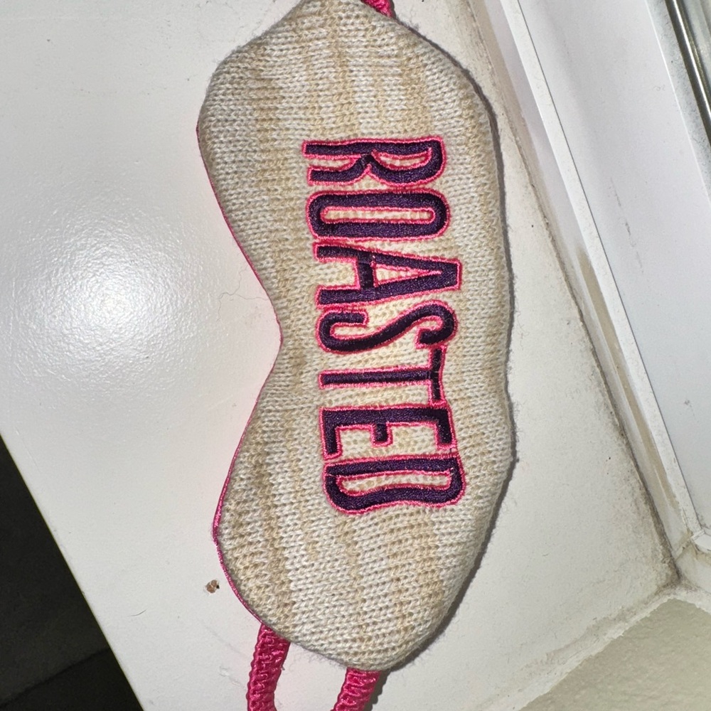 Beige Sleep Mask with Pink Embroidery